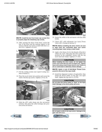 Arctic Cat Crossfire Bearcat M6 M8 F6 F8 Snowmobile Service Manual table of contents
