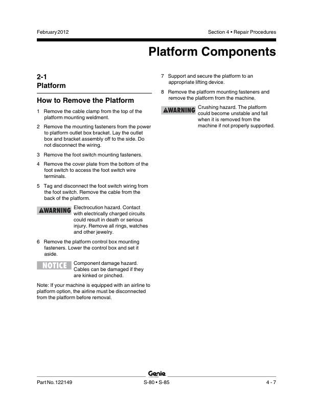 Genie S80 S85 Telescopic Boom Lift Service Manual sample page from the repair manual