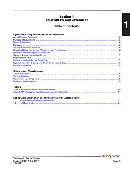 Skyjack SJ61T SJ66T Telescopic Boom Service Manual sample page from service manual