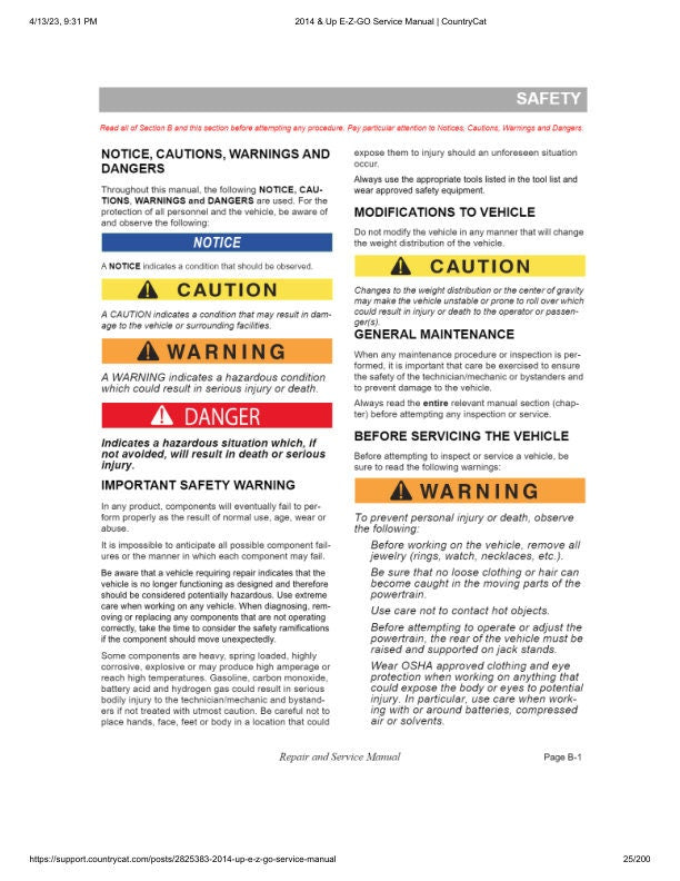 EZGO Fleet Freedom Shuttle TXT Gas Golf Cart Service Manual sample page with technical illustrations