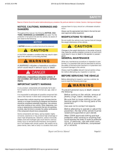 EZGO Fleet Freedom Shuttle TXT Gas Golf Cart Service Manual sample page with technical illustrations