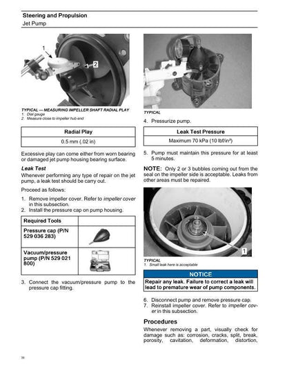 Sea-Doo Switch Pontoon Boat Service Manual sample page with diagrams and specifications