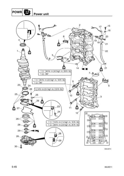 Yamaha F225A FL225A Outboard Service Manual sample page showing repair procedures