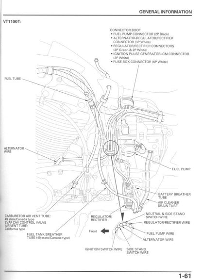 Honda Shadow VT1100 Motorcycle Service Manual sample page showing schematics and diagrams
