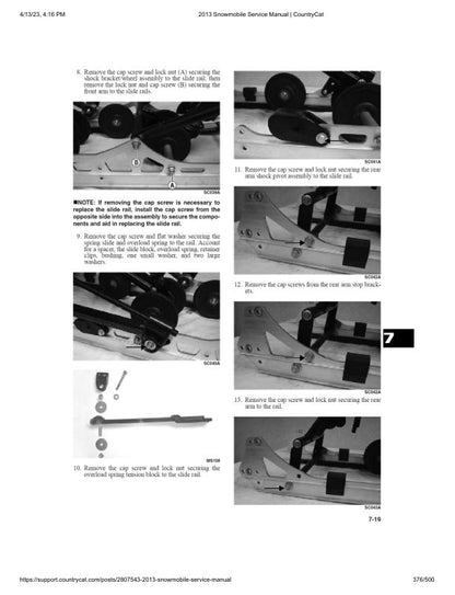 Arctic Cat F5 F800 F1100 M XF Bearcat T570 TZ Snowmobile Service sample page with service data and tables