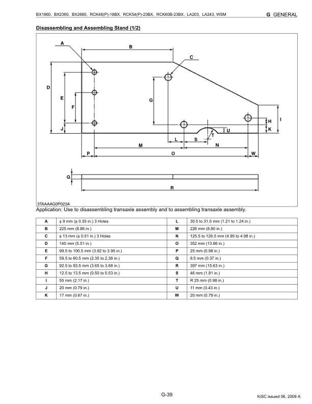Kubota BX1860 BX2360 BX2660 Tractor Service Manual table of contents