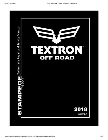 Textron (Arctic Cat) Stampede XTR UTV Service Manual factory service manual title page