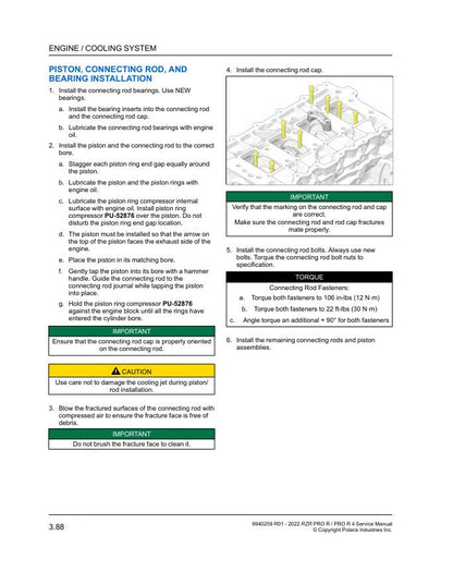 Polaris RZR Pro R UTV Service Manual sample page with service data and tables