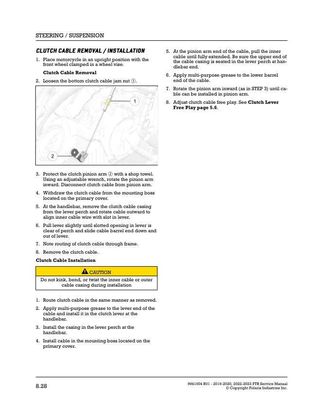 Indian FTR1200 Motorcycle Service Manual sample page from the repair manual