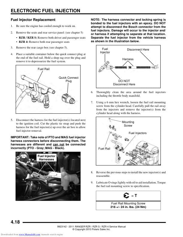 Polaris RZR 800 RZR-S RZR-4 UTV Service Manual sample page with technical illustrations