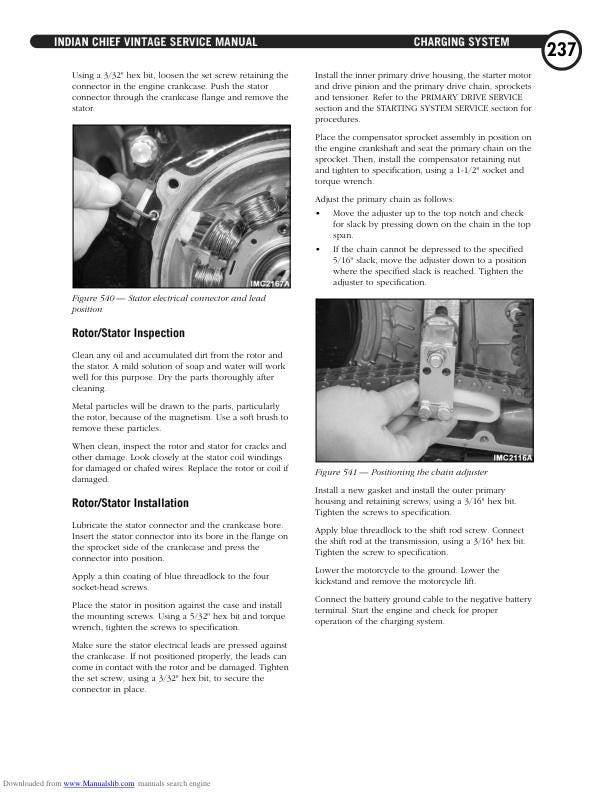 Indian Chief Vintage Deluxe Roadmaster Springfield Motorcycle Service sample page showing schematics and diagrams