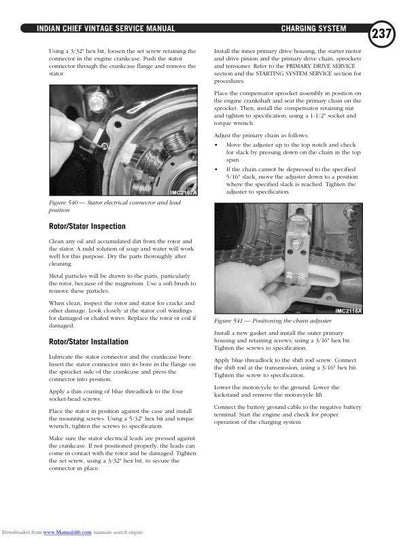 Indian Chief Vintage Deluxe Roadmaster Springfield Motorcycle Service sample page showing schematics and diagrams