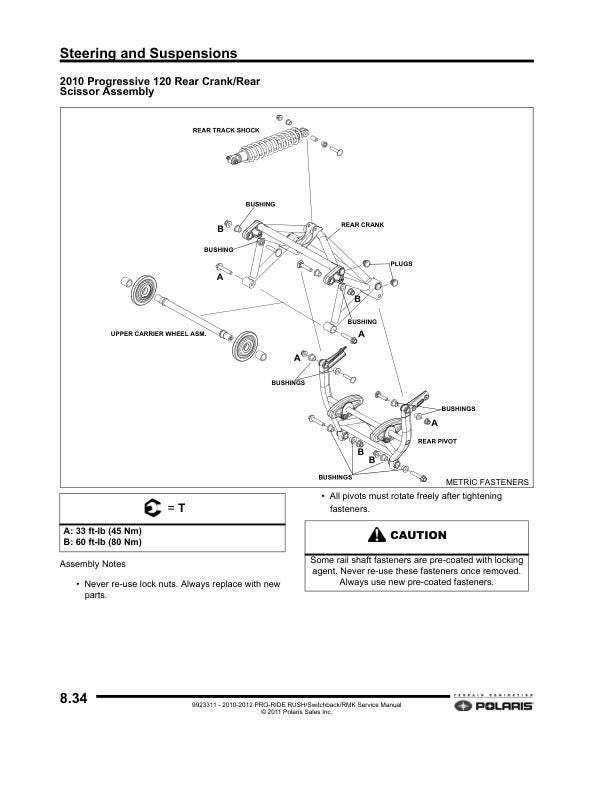 Polaris RUSH 600 800 Snowmobile Service Manual sample page showing repair procedures