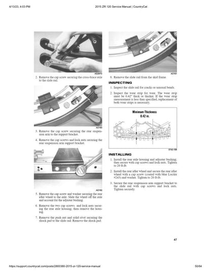 Arctic ZR120 Kitty Cat Snowmobile Service Manual sample page with service data and tables
