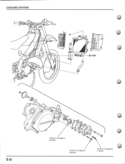 Honda CR 125 R Motorcycle Service Manual sample page showing repair procedures