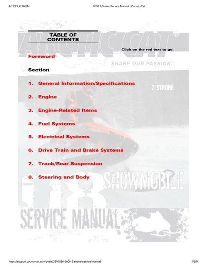 Arctic Cat Bearcat Crossfire Panther F5 F6 F8 Snowmobile Service factory service manual title page