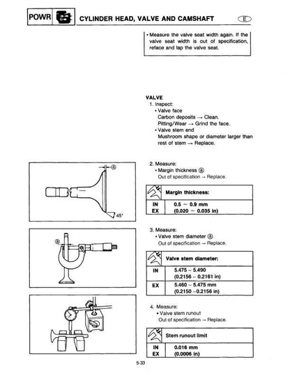 Yamaha F8B F9.9A F9.9B T9.9U Outboard Service Manual sample page with service data and tables
