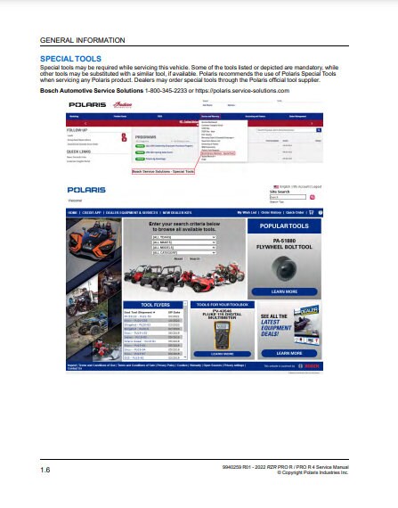 Polaris RZR Pro R UTV Service Manual table of contents
