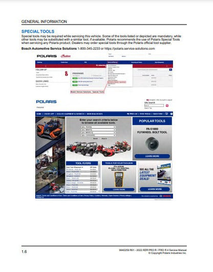 Polaris RZR Pro R UTV Service Manual table of contents