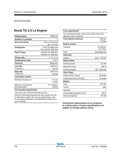 Genie GTH5519 Telehandler Service Manual sample page from service manual