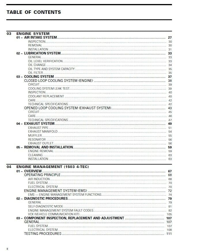 Sea-Doo GTI GTX XP Service Manual sample page with diagrams and specifications