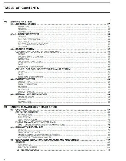 Sea-Doo GTI GTX XP Service Manual sample page with diagrams and specifications