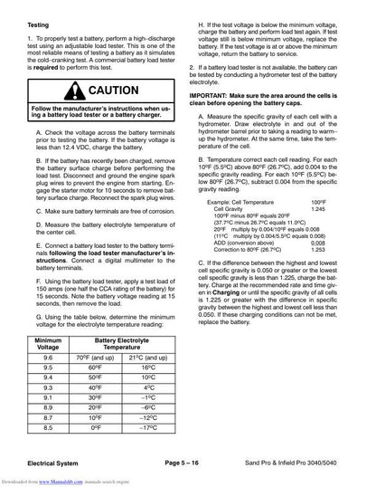 Toro 3040 5040 Sand Pro & Infield Pro Mower Service Manual sample page with service data and tables