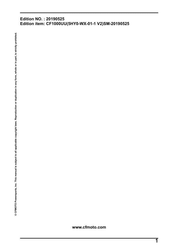 CFMOTO UFORCE 1000 UTV Service Manual factory service manual title page