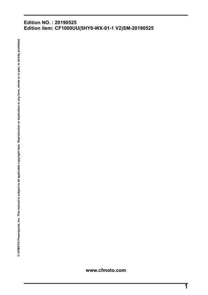 CFMOTO UFORCE 1000 UTV Service Manual factory service manual title page