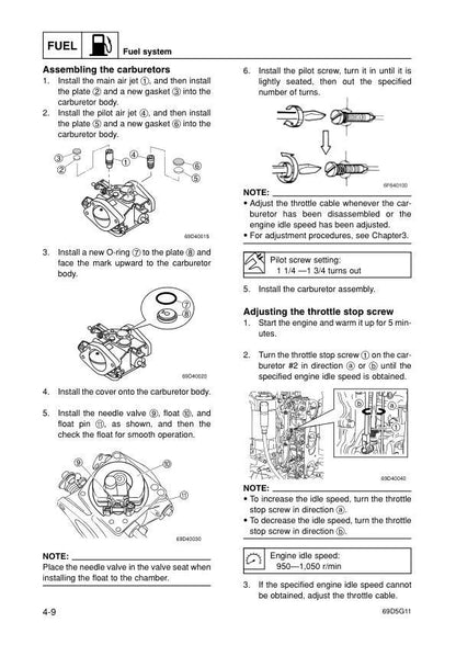 Yamaha E60H Outboard Service Manual sample page with diagrams and specifications