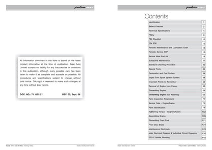 Baja Pulsar DTSi 180 Motorcycle Service Manual sample page with service data and tables