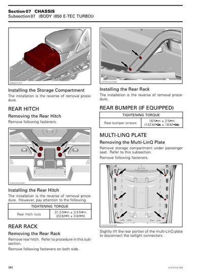 Skidoo Freeride 600 850 Snowmobile Service Manual sample page with service data and tables