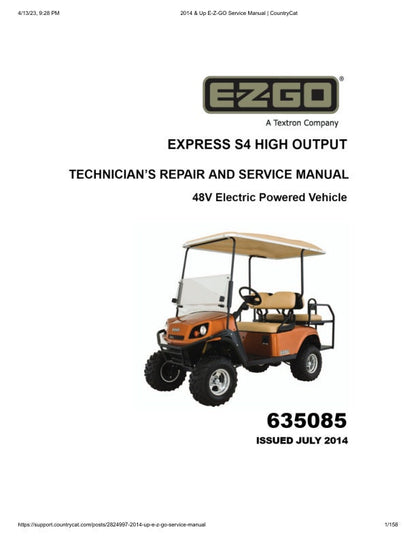 EZGO Express S4 48V Golf Cart Service Manual factory service manual title page