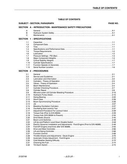 JLG 450A 450AJ Articulated Boom Lift Service Manual sample page from the repair manual