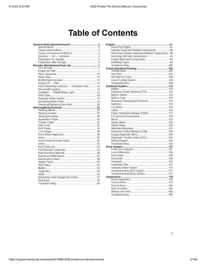 Arctic Cat Prowler Pro UTV Service Manual sample page from service manual