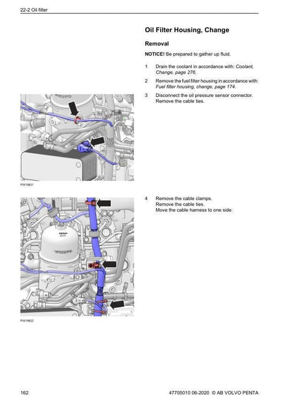 Volvo Penta TAD 540 550 570 580 840 850 870 880 Service Manual sample page with service data and tables