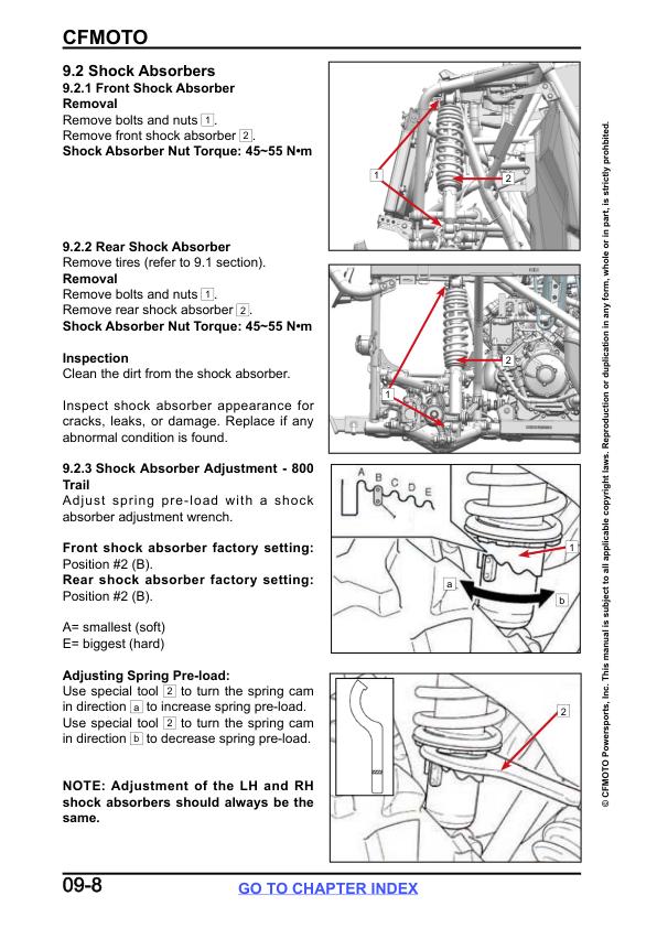 CFMOTO ZFORCE 800 950 Touring Trail Sport-4 UTV Service Manual sample page with service data and tables