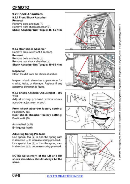 CFMOTO ZFORCE 800 950 Touring Trail Sport-4 UTV Service Manual sample page with service data and tables