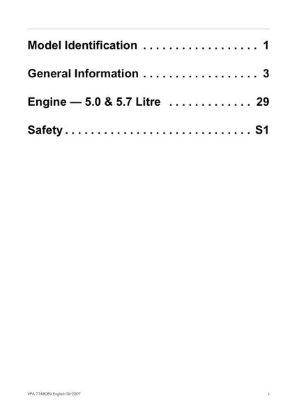 Volvo Penta 5.0 5.7 GL Gi Xi OSi OSXi Engine Service Manual table of contents