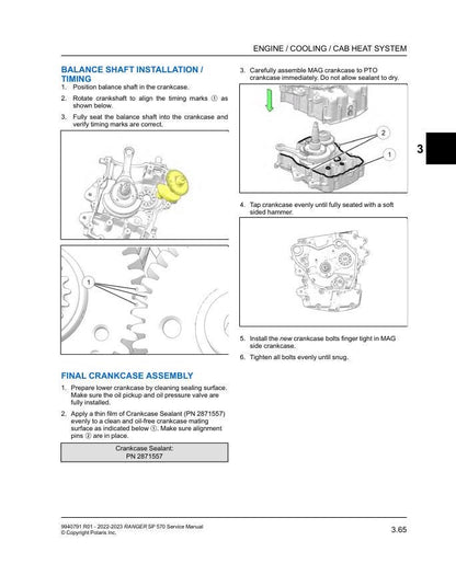 Polaris Ranger SP 570 UTV Service Manual sample page with technical illustrations