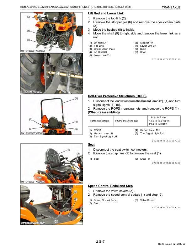 Kubota Tractor Service Manual sample page with technical illustrations