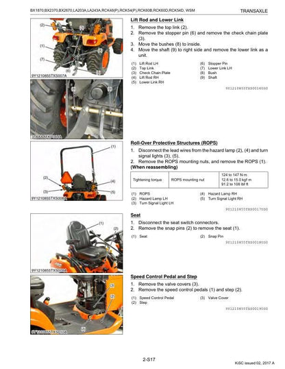Kubota Tractor Service Manual sample page with technical illustrations