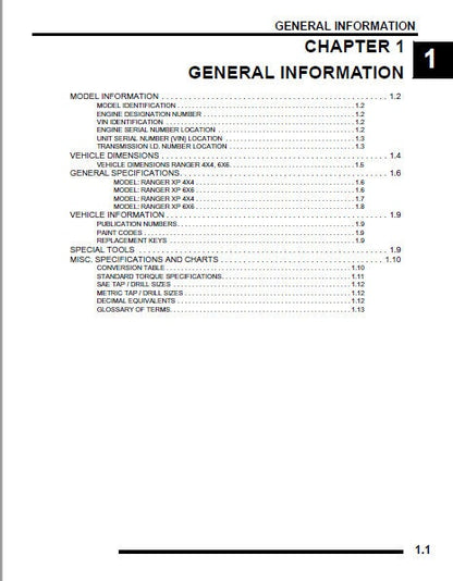 Polaris Ranger XP 700 UTV Service Manual sample page from service manual