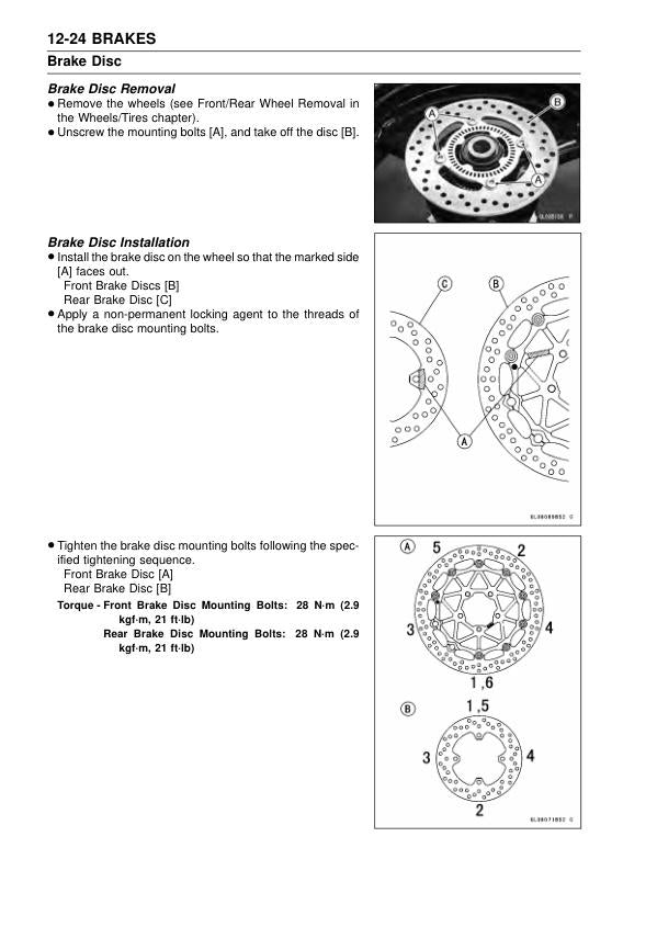 Kawasaki Ninja ZX-10R Motorcycle Service Manual sample page showing repair procedures