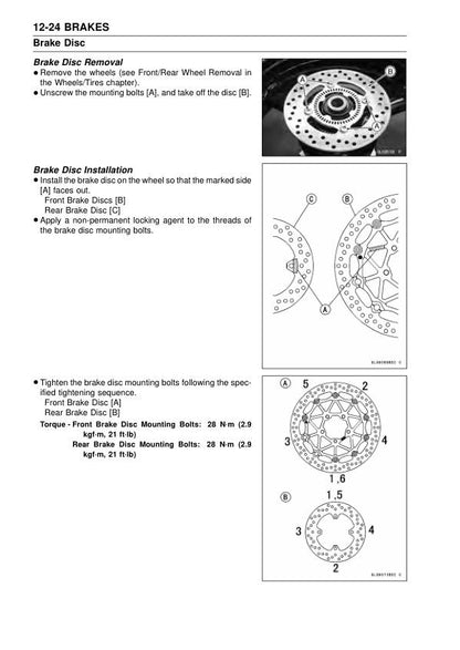 Kawasaki Ninja ZX-10R Motorcycle Service Manual sample page showing repair procedures