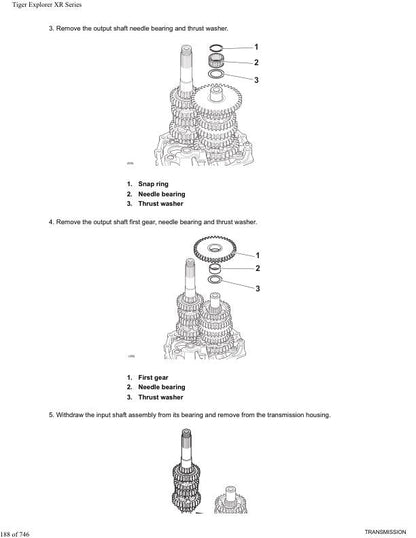 Triumph Tiger Explorer XR XRX XRT Service Manual sample page showing repair procedures