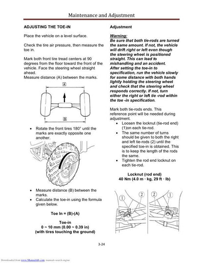 HiSun HS400 UTV Service Manual sample page with diagrams and specifications