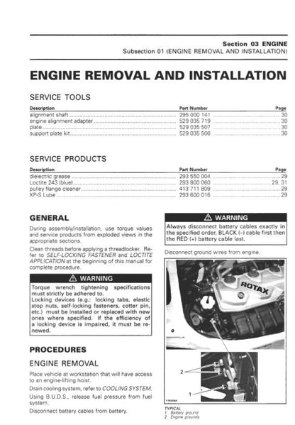 Sea-Doo GTI GTX RXP RXT Service Manual table of contents