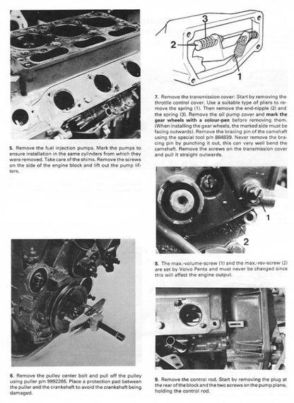 Volvo Penta 2001 2002 2003 2003T Marine Engine Service Manual sample page with diagrams and specifications