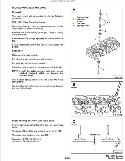 Bobcat 853 Skid Steer Loader Service Manual sample page with diagrams and specifications